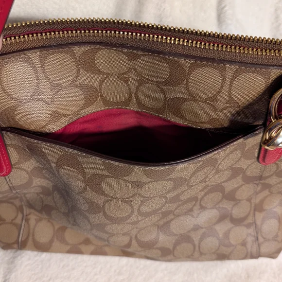 Coach Signature Canvas Tote with Red Trim and Gold Hardware - Picture 9 of 9